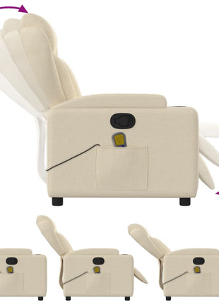 vidaXL Massage Recliner Chair Cream Fabric-3