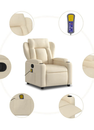 vidaXL Massage Recliner Chair Cream Fabric-4