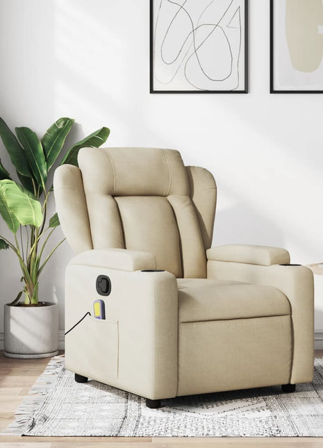vidaXL Massage Recliner Chair Cream Fabric-0