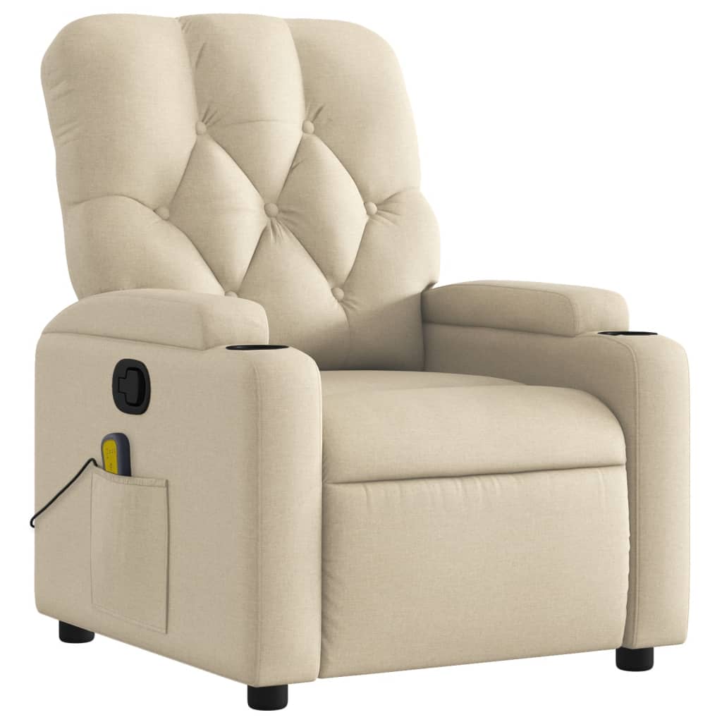 Beige recliner chair with cup holders and USB ports on a white background