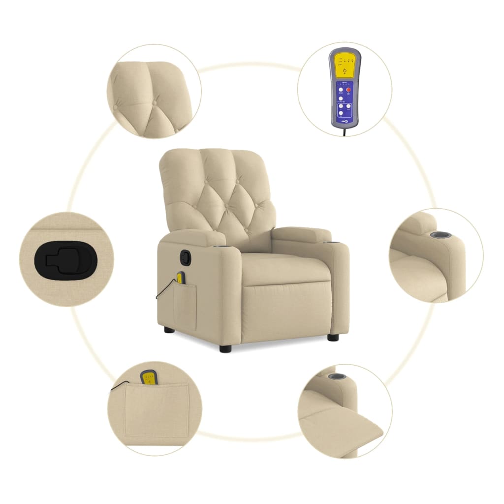 Beige massage chair with massage points and remote control on a white background