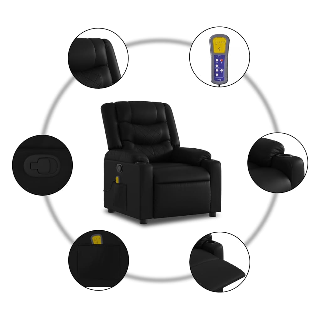 VidaXL Massage Recliner Chair Black Faux Leather - 3206879