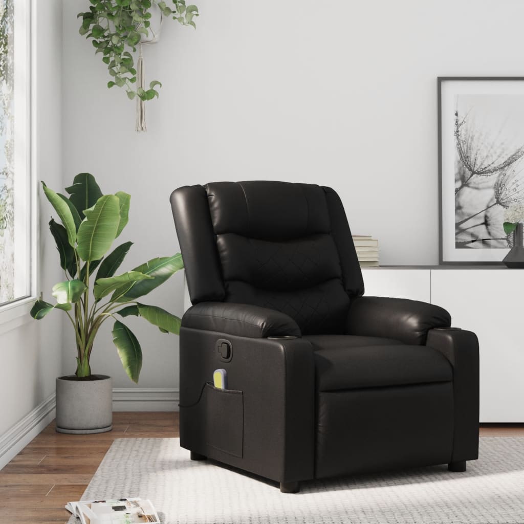 VidaXL Massage Recliner Chair Black Faux Leather - 3206879