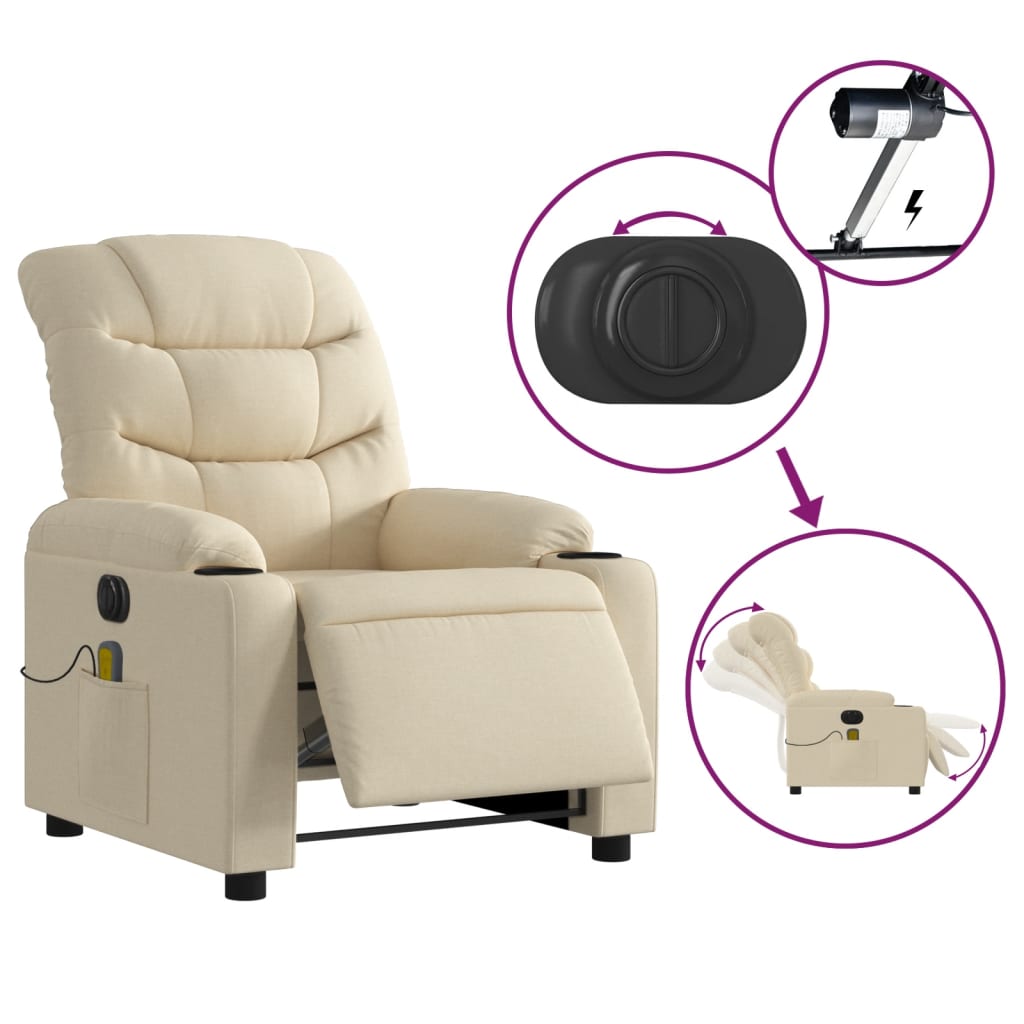 Beige recliner chair with control details on a white background