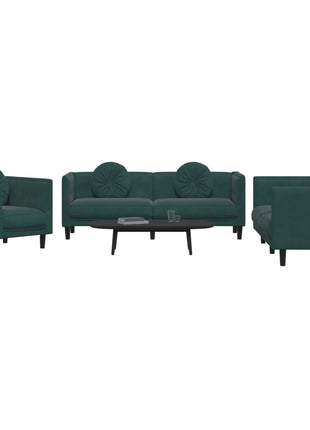 vidaXL 3 Piece Sofa Set with Pillows Dark Green Velvet-1