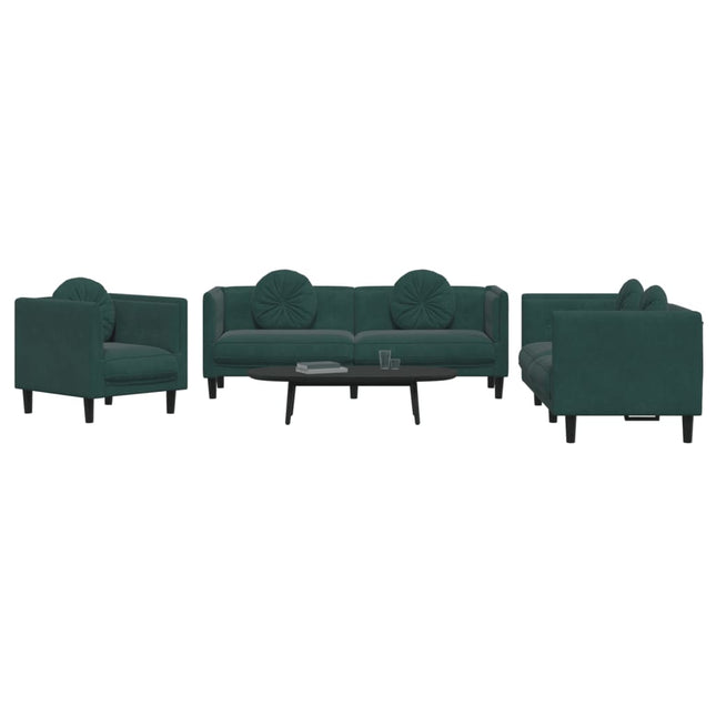 vidaXL 3 Piece Sofa Set with Pillows Dark Green Velvet-1