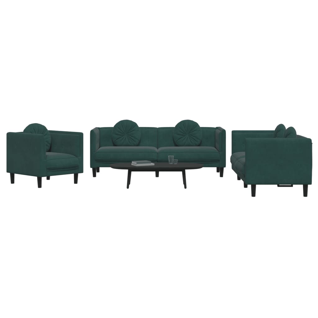 vidaXL 3 Piece Sofa Set with Pillows Dark Green Velvet-1