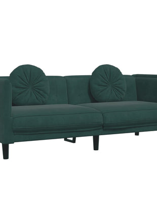 vidaXL 3 Piece Sofa Set with Pillows Dark Green Velvet-4