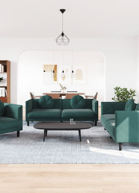 vidaXL 3 Piece Sofa Set with Pillows Dark Green Velvet-0