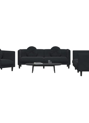 vidaXL 3 Piece Sofa Set with Pillows Black Velvet-1