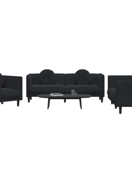 vidaXL 3 Piece Sofa Set with Pillows Black Velvet-1