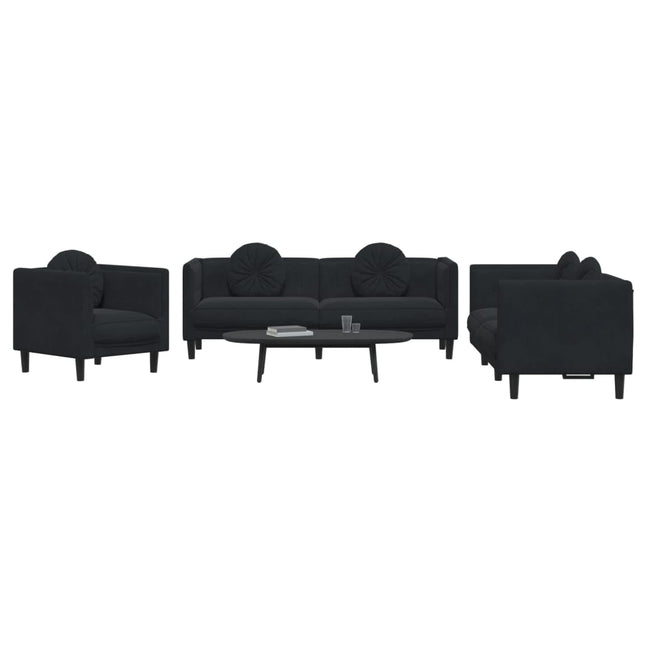 vidaXL 3 Piece Sofa Set with Pillows Black Velvet-1