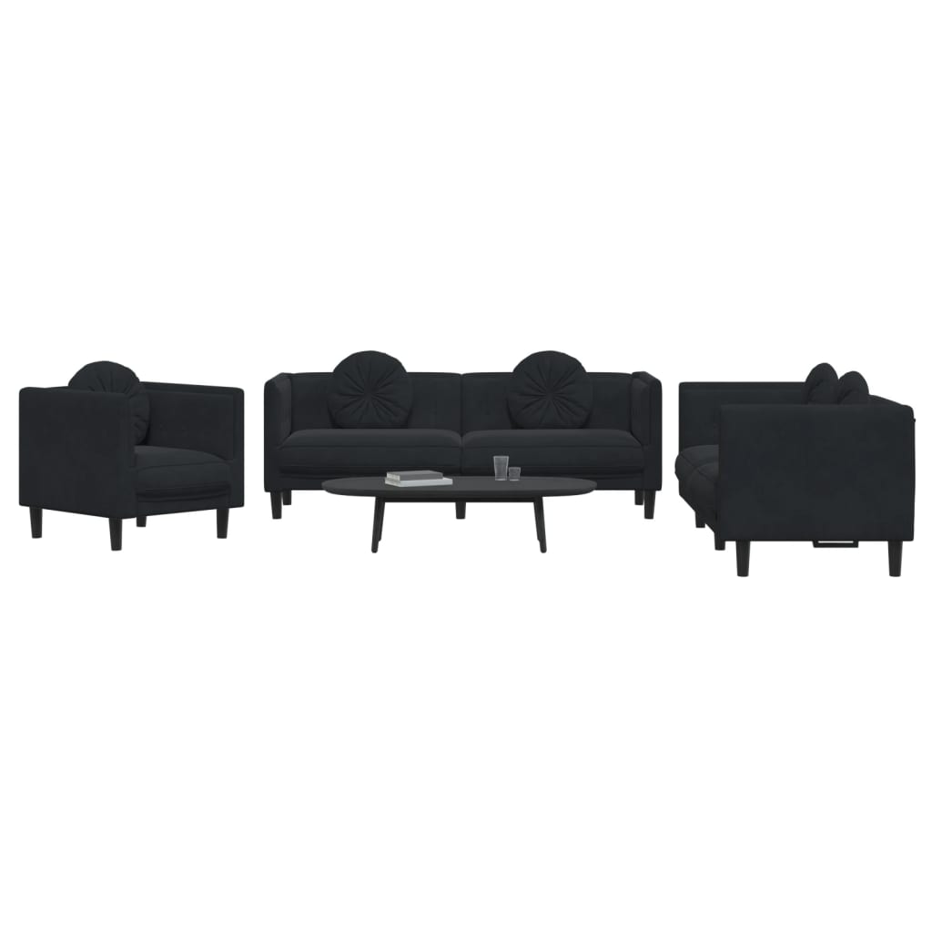 vidaXL 3 Piece Sofa Set with Pillows Black Velvet-1