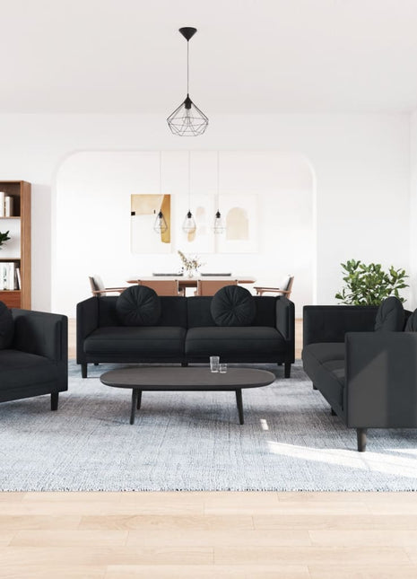 vidaXL 3 Piece Sofa Set with Pillows Black Velvet-0
