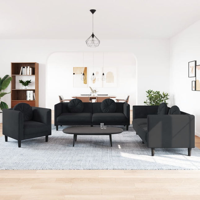 vidaXL 3 Piece Sofa Set with Pillows Black Velvet-0