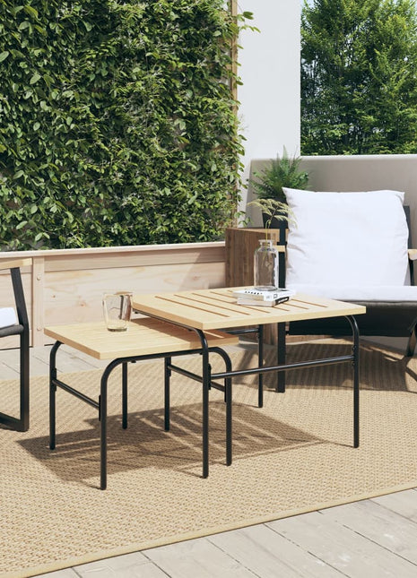vidaXL Patio Nest of Coffee Tables 2 pcs Brown and Black Steel-1
