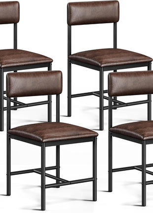 Dining Room Chairs Set of 4 Brown Upholstered Dining Chairs Modern Kitchen Chairs Faux Leather Restaurant Chairs with Metal Legs for Living Room Kitchen and Dining Room, 4 Pack-0