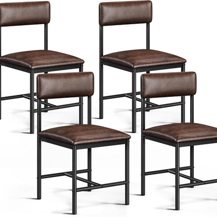 Dining Room Chairs Set of 4 Brown Upholstered Dining Chairs Modern Kitchen Chairs Faux Leather Restaurant Chairs with Metal Legs for Living Room Kitchen and Dining Room, 4 Pack-0