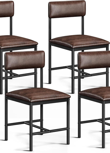 Dining Room Chairs Set of 4 Brown Upholstered Dining Chairs Modern Kitchen Chairs Faux Leather Restaurant Chairs with Metal Legs for Living Room Kitchen and Dining Room, 4 Pack-0