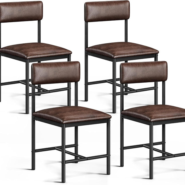 Dining Room Chairs Set of 4 Brown Upholstered Dining Chairs Modern Kitchen Chairs Faux Leather Restaurant Chairs with Metal Legs for Living Room Kitchen and Dining Room, 4 Pack-0
