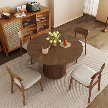 Round Dining Table for 4, Modern Farmhouse Kitchen Table, 47 Inch Small Circle Dining Tables with Wood Strip Base for Kitchen Living Room (Walnut)-2