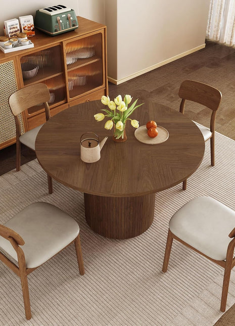 Round Dining Table for 4, Modern Farmhouse Kitchen Table, 47 Inch Small Circle Dining Tables with Wood Strip Base for Kitchen Living Room (Walnut)-2