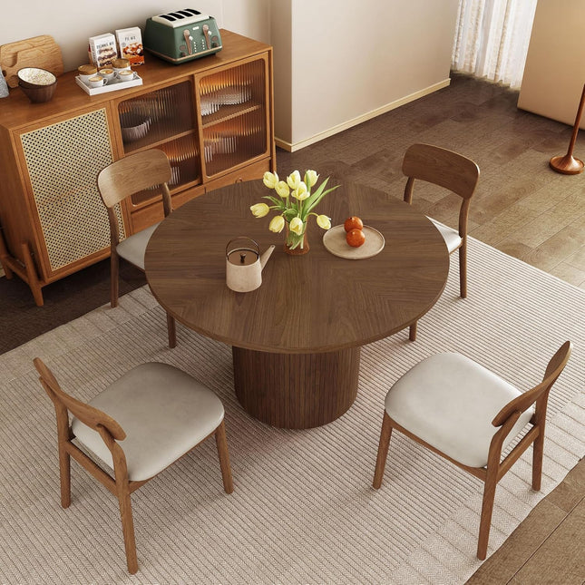Round Dining Table for 4, Modern Farmhouse Kitchen Table, 47 Inch Small Circle Dining Tables with Wood Strip Base for Kitchen Living Room (Walnut)-2