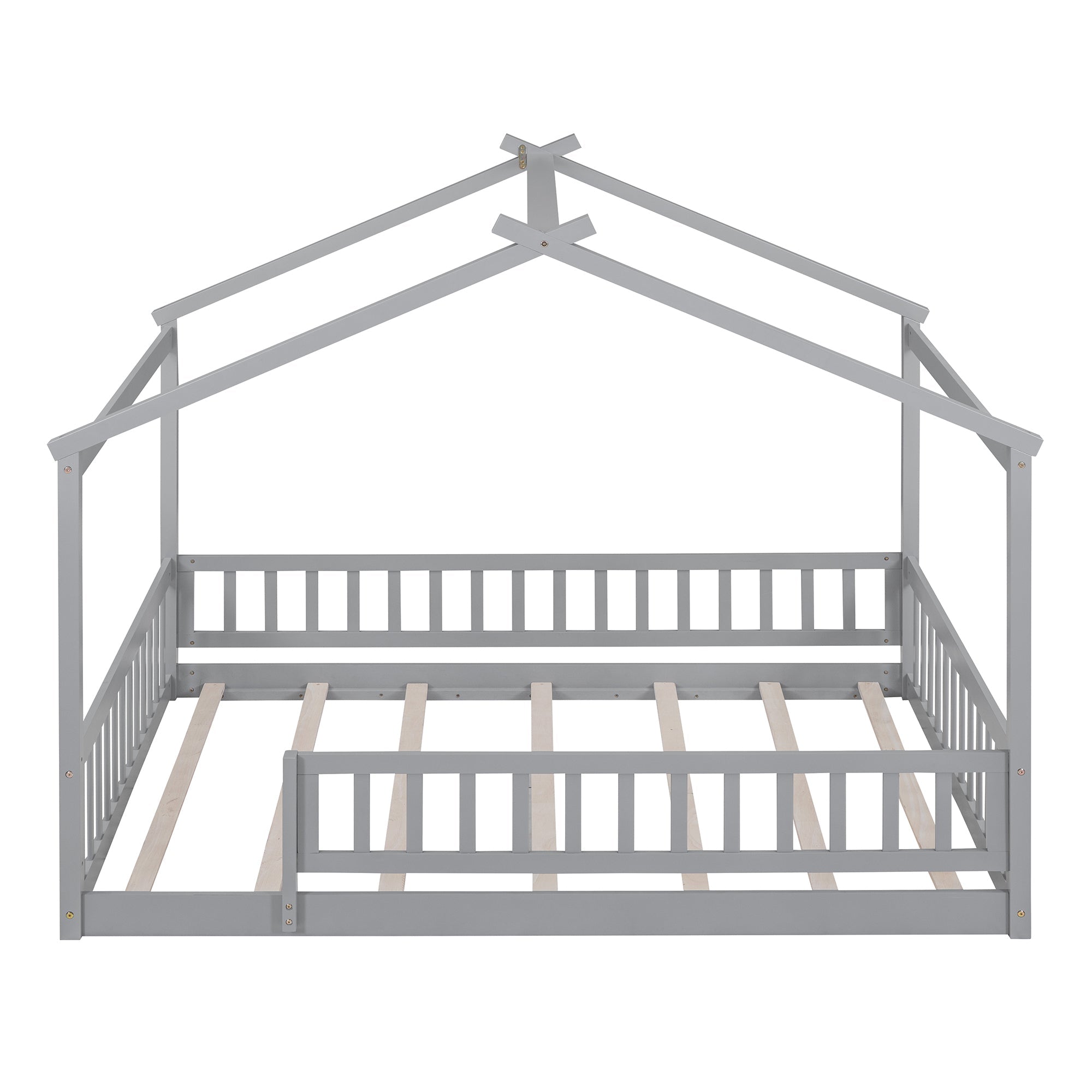 Wood Bed House Bed Frame with Fence, for Kids, Teens, Girls, Boys