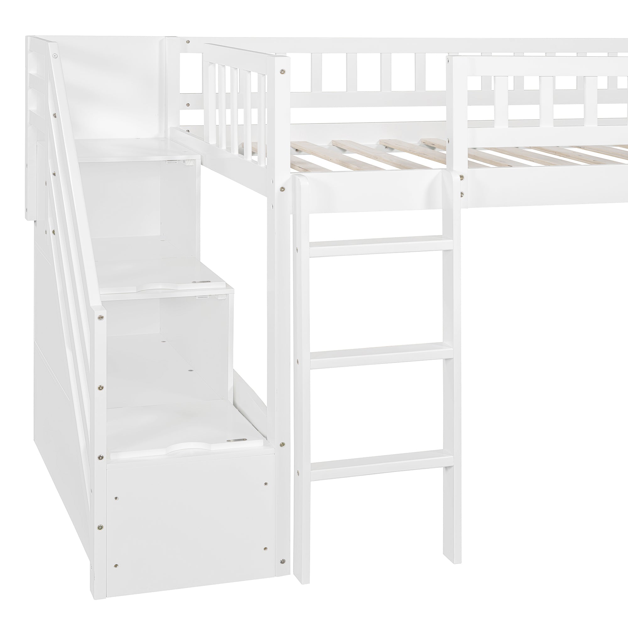 Stairway Twin Size Loft Bed with Two Drawers and Slide