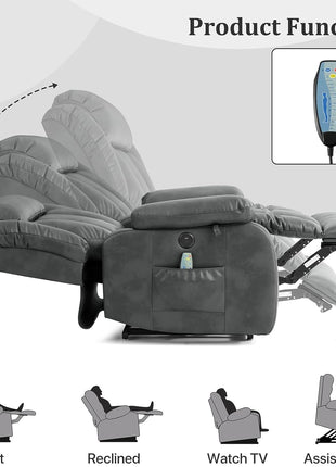 Dual Motor Large Power Lift Recliner Chair Recliners for Elderly, Infinite Position Recliner Chair with Heat and Massage, Breathable Leather(Gray)-3
