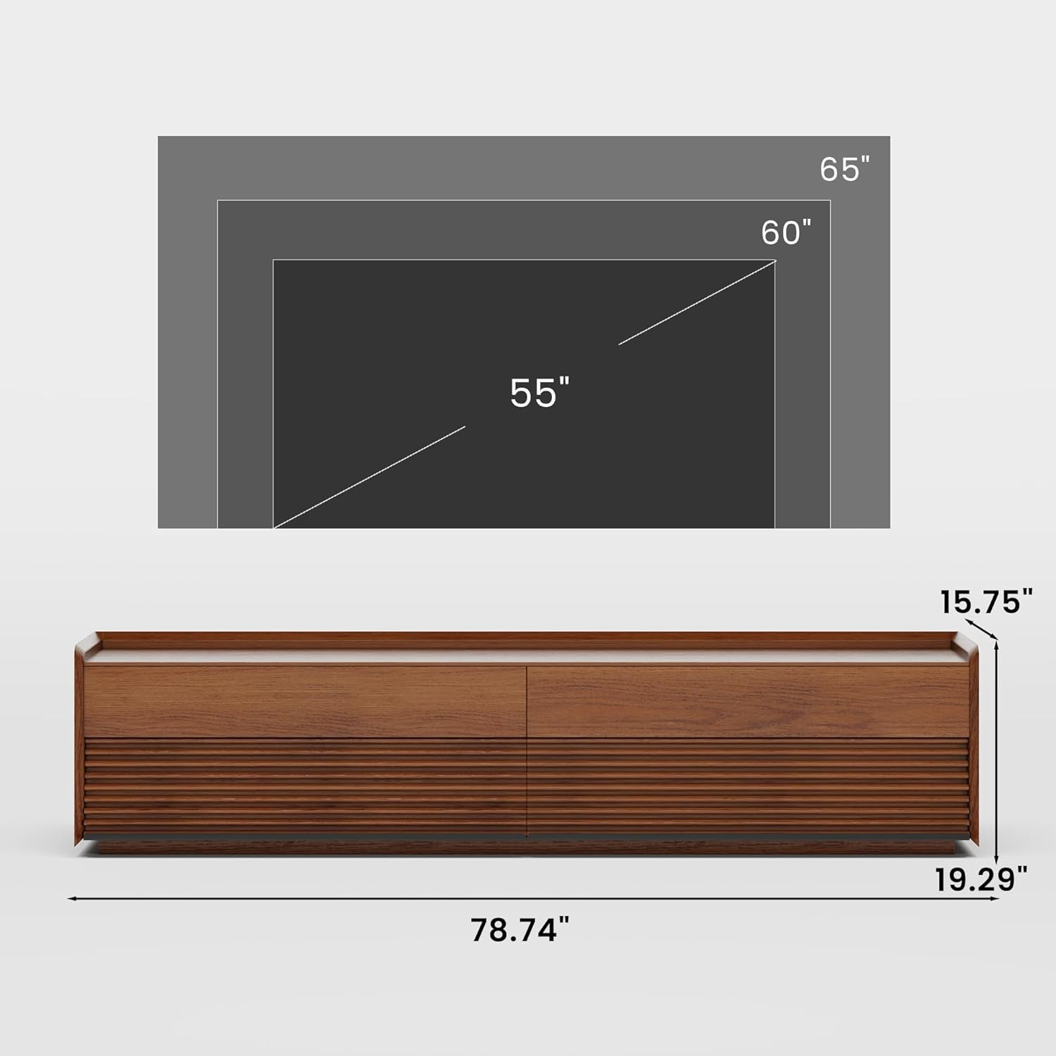 Hardy Haus 78 Inch Walnut Mid Century Modern TV Stand with LED Storage