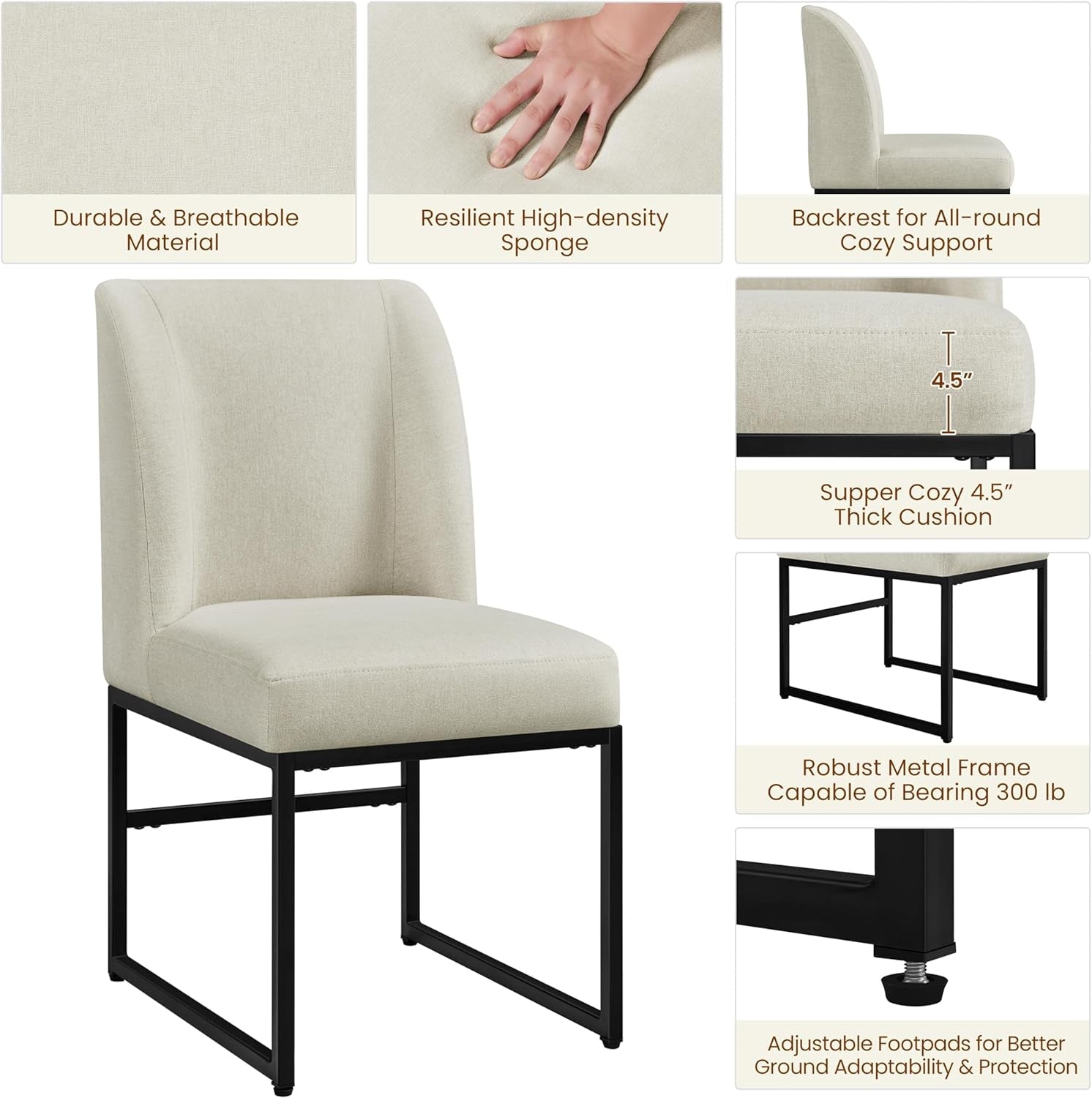 Beige chair with features highlighted on a white background