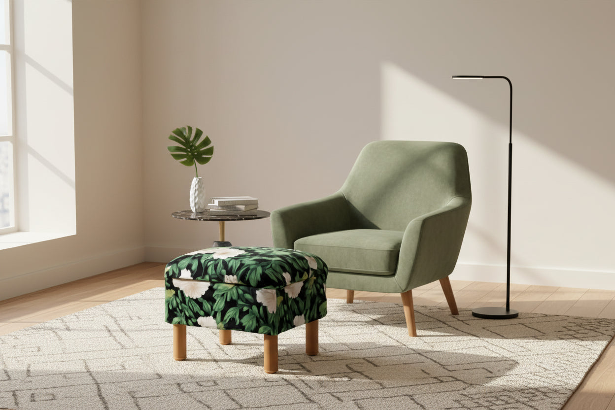 Stool with floral pattern in a room setting