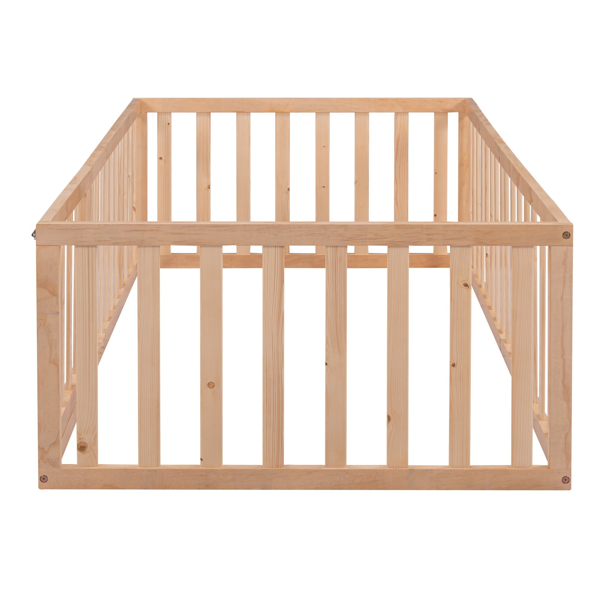Twin Size Wood Floor Bed Frame with Fence and Door