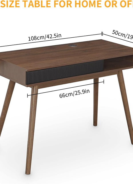 Office Desk Mid Century Modern Desk Writing Desk with Drawer Simple Home Office Desk Mid Century Desk, Walnut-1