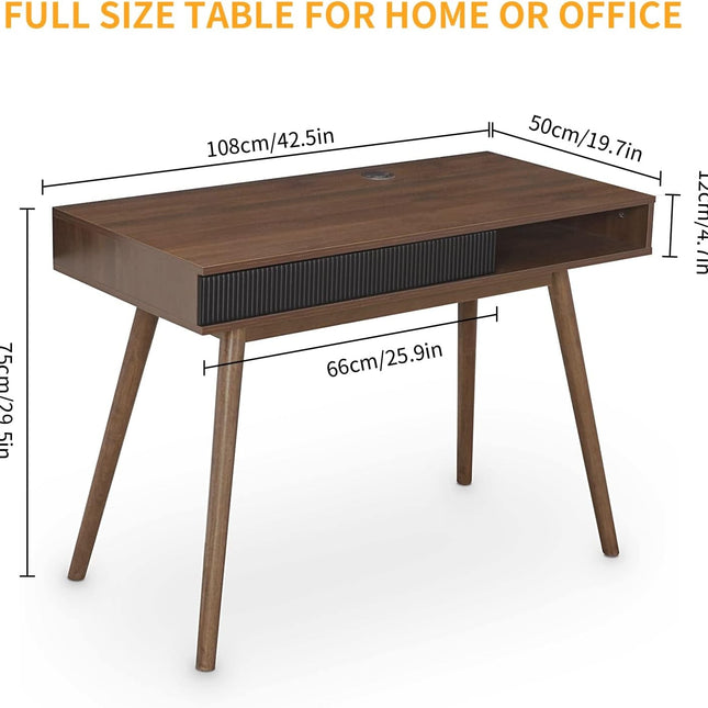 Office Desk Mid Century Modern Desk Writing Desk with Drawer Simple Home Office Desk Mid Century Desk, Walnut-1