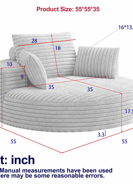 55''L Corduroy Chenille Foam Single Swivel Chair, Fluffy Modern Sleeper, 360 Degree Swivel Chair for Living Room, Bedroom, Lounge and Projection Room-1