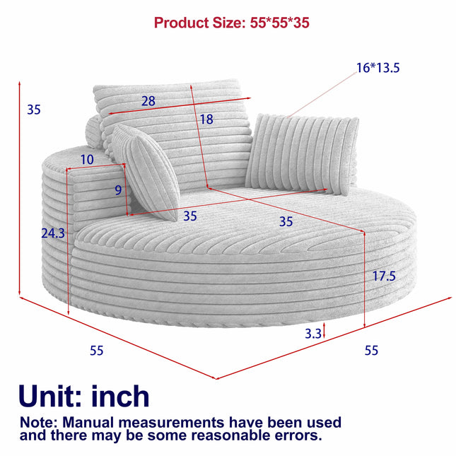 55''L Corduroy Chenille Foam Single Swivel Chair, Fluffy Modern Sleeper, 360 Degree Swivel Chair for Living Room, Bedroom, Lounge and Projection Room-1