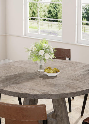 round Dining Table Wood Kitchen Table for Dining Room Living Room, 47 Inches Dining Room Tables for 4 Person, Farmhouse Dinner Table with Wooden Table Top and Legs, Rustic Grey(Only Table)-3