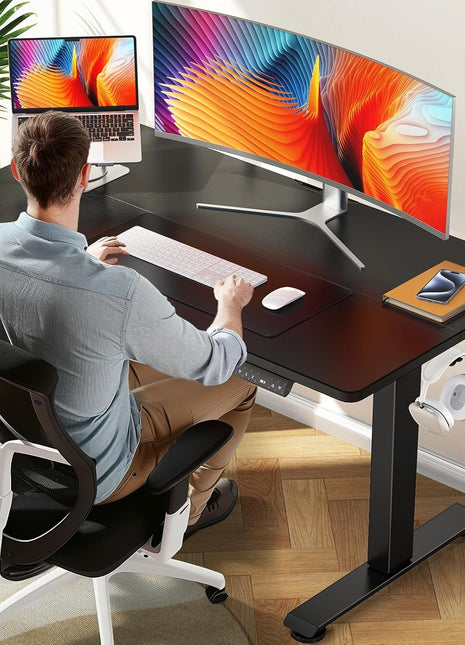 47.2 Inch Electric Standing Desk, Height Adjustable Sit Stand Up, Wood Desktop, Work Home Office Computer PC Table, Tall Standup Workstation, Gaming Writing Study Bedroom Rising Desks, Black-0