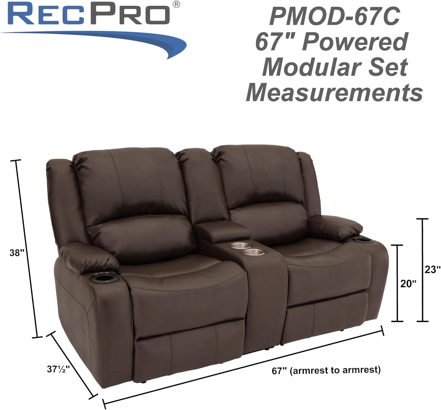 Powered Wall Hugger RV Recliner Sofa Loveseat 67In Chestnut-4