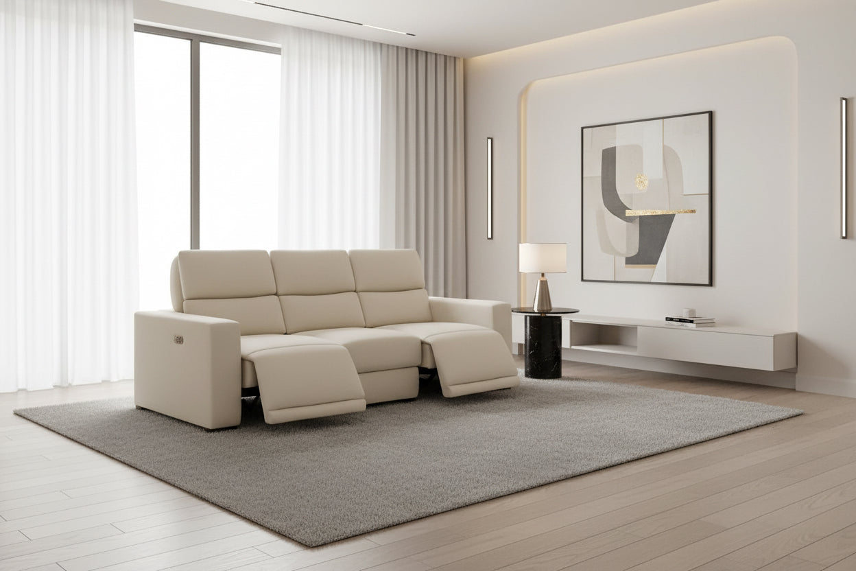 Beige 108 Inch Ultra Power Leather Modular Sectional-0