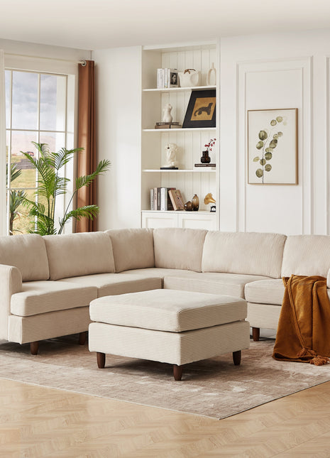 Modern Modular Sectional couch,6 Seaters Sleeper Sofa Upholstered Corduroy Free Combination Sofa(Beige)