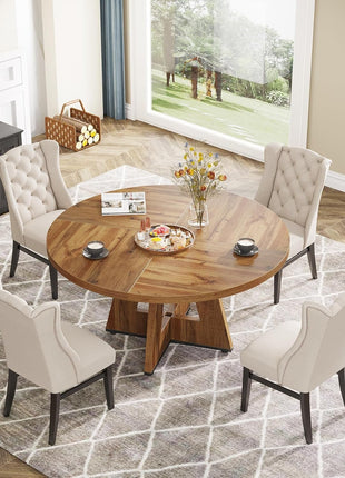Farmhouse Dining Table, 47 Inch round Dinner Table for 4, Rustic round Dining Room Table for Home Dining Room Living Room (Wood)-4