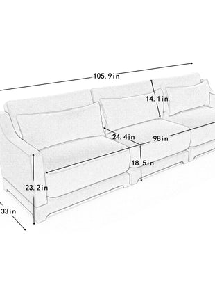 Elegant Sky Blue Three-Seater Sofa with Lumbar Pillow, Chenille Upholstery, Ergonomic Design, Wooden Base-2