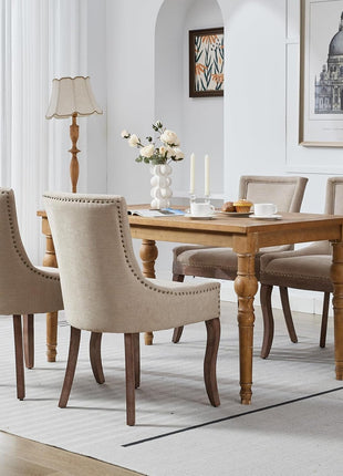 Modern Dining Chairs Set of 4, High Back Dining Chairs Side Chairs with Solid Wood Legs, Upholstered Fabric Dining Room Chairs for Dining Room Kitchen, Beige-1