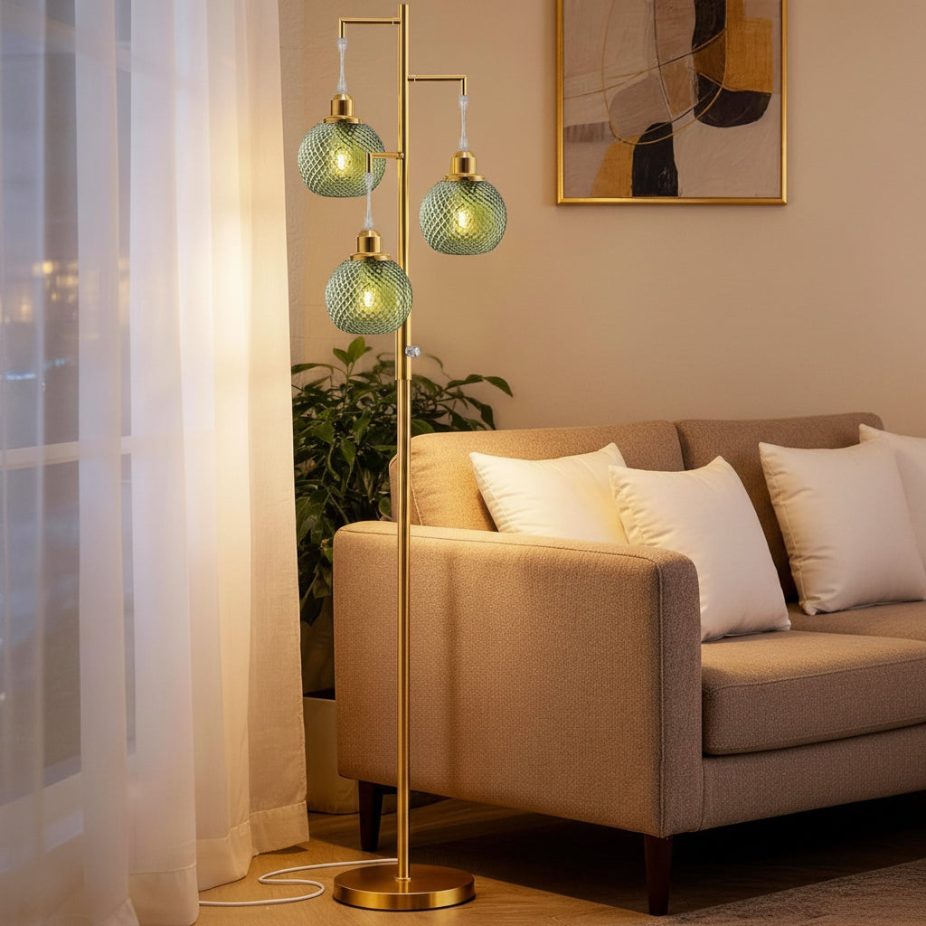 Hardy Haus EmeraldGreen CrystalClear Glass Floor Lamp 68InchTall