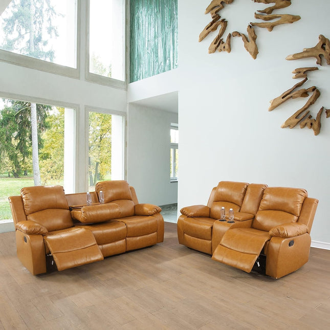 Alpine Living Room Recliner Set Include Love Seat, Sofa, 2-Piece,Ginger