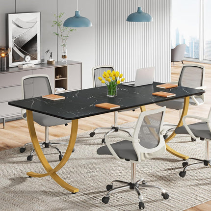 Executive Desk, 63” W X 31.5” D Large Office Desk, Modern Computer Desk Conference Table Meeting Room Table, Business Furniture for Home Office, Black and Gold-3
