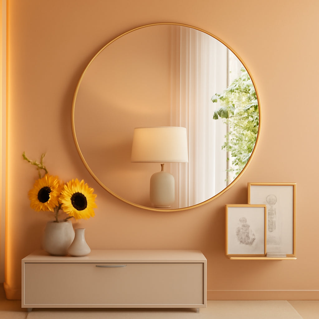Gold Circle Wall Mirror 24.02 Inch With Brushed Gold Frame-0